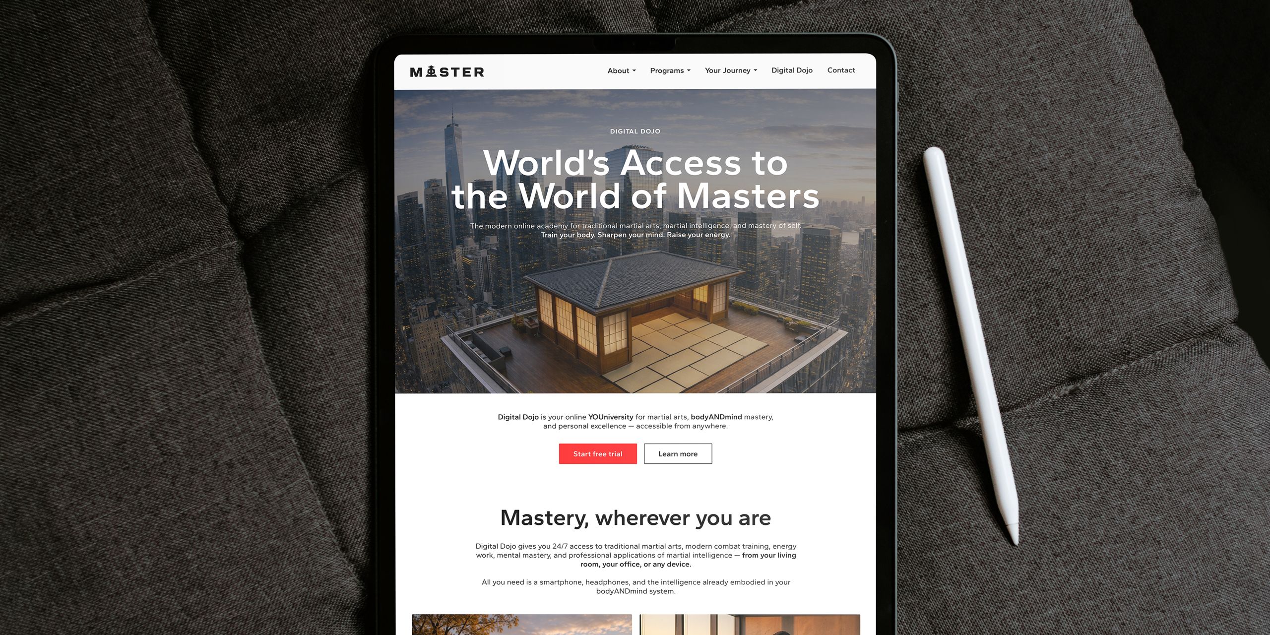 MASTER website and Digital Dojo on a tablet